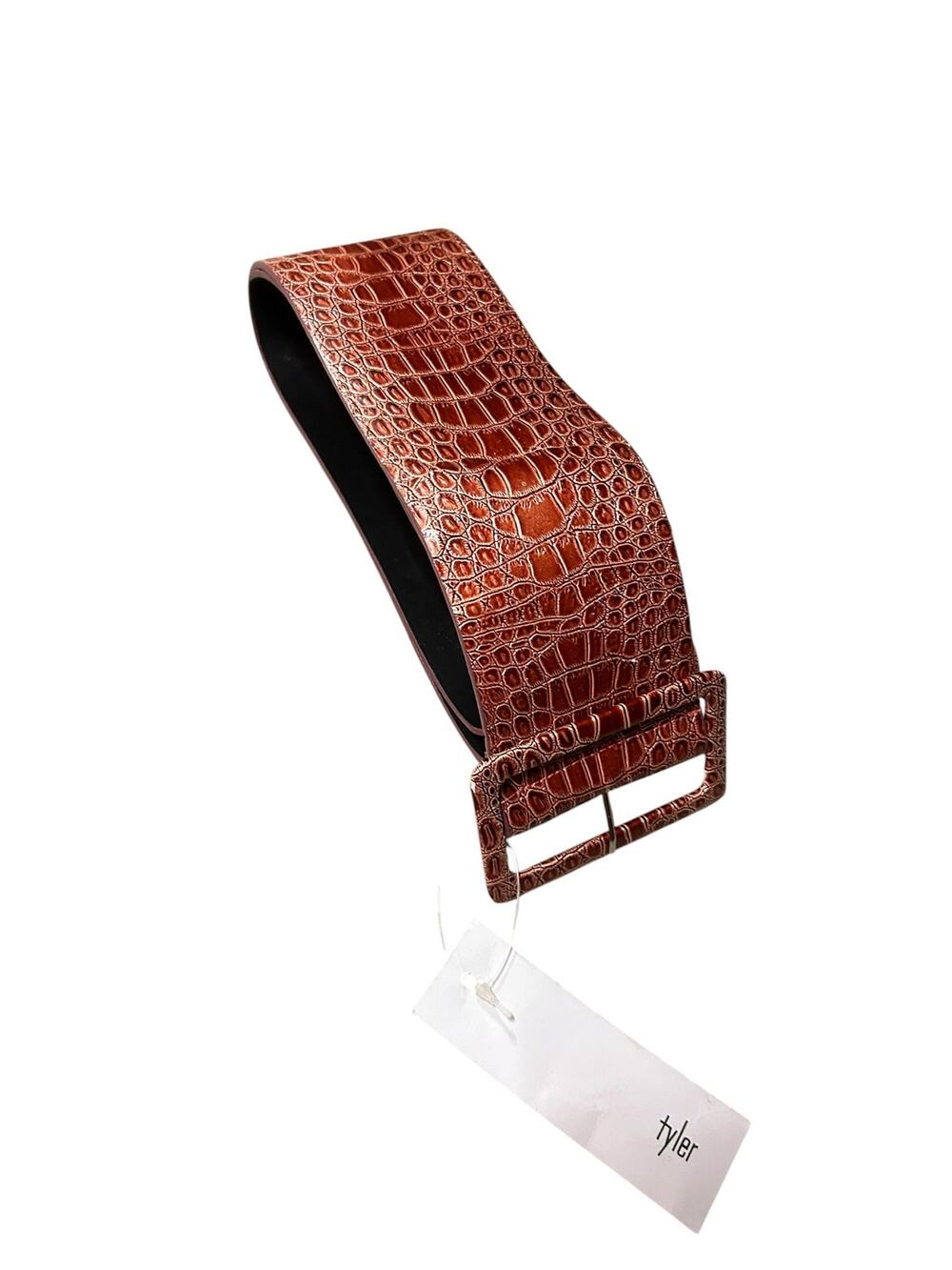 Tyler Wide Faux Crocodile Leather Waist Belt with Covered Square Buckle-41" M/L